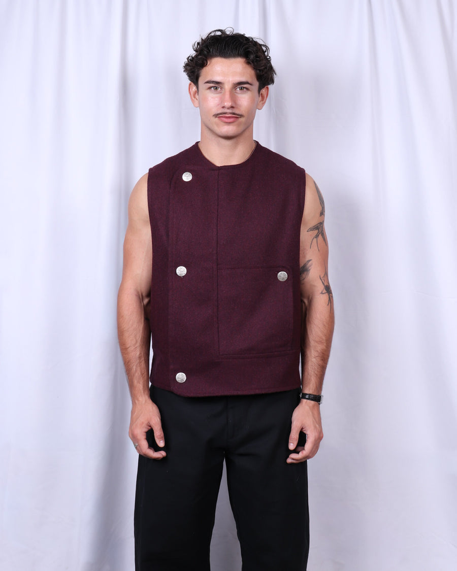 Felix Vest / Burgundy Melton Wool